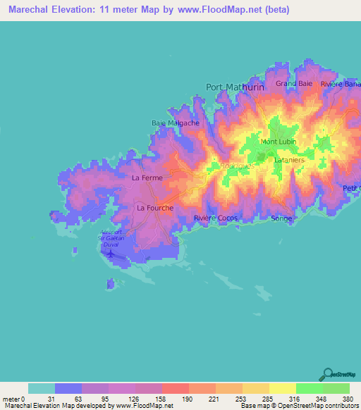 Marechal,Mauritius Elevation Map
