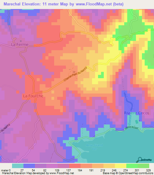 Marechal,Mauritius Elevation Map