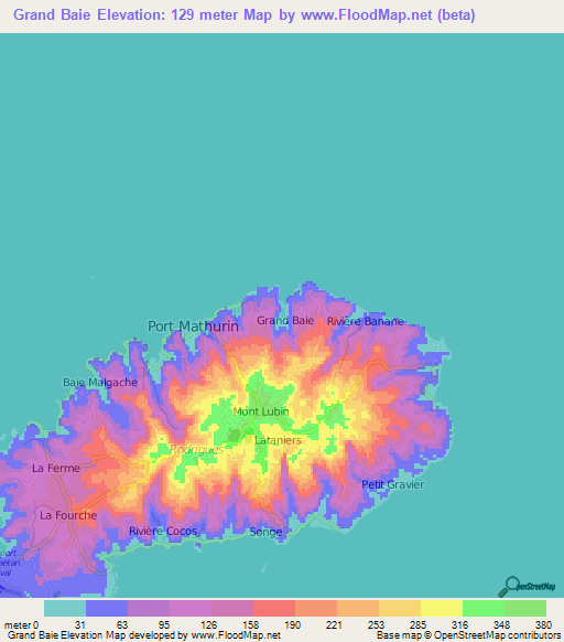 Grand Baie,Mauritius Elevation Map