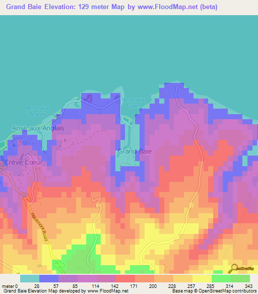 Grand Baie,Mauritius Elevation Map