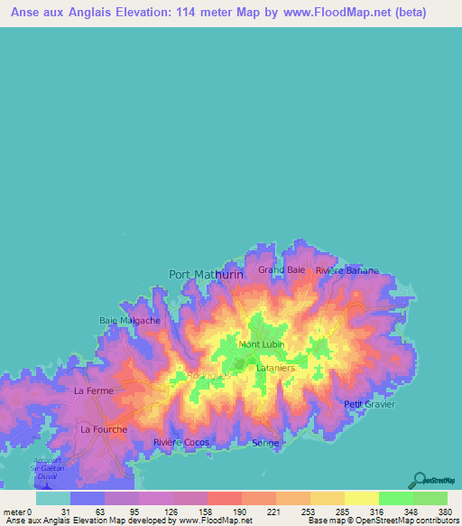 Anse aux Anglais,Mauritius Elevation Map