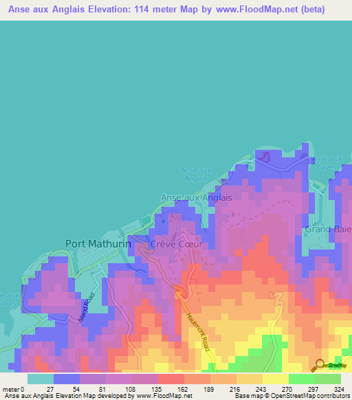 Anse aux Anglais,Mauritius Elevation Map