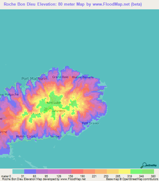 Roche Bon Dieu,Mauritius Elevation Map