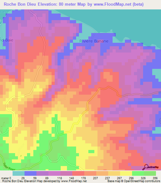 Roche Bon Dieu,Mauritius Elevation Map