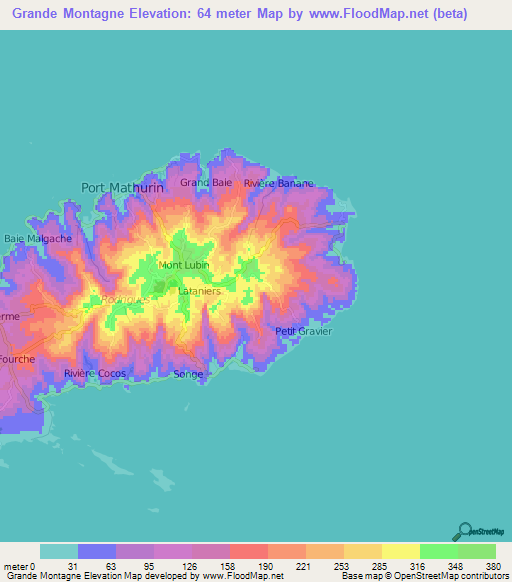 Grande Montagne,Mauritius Elevation Map