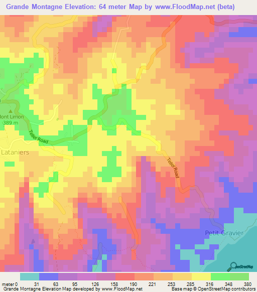 Grande Montagne,Mauritius Elevation Map