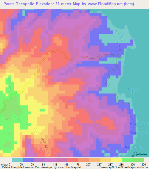 Patate Theophile,Mauritius Elevation Map