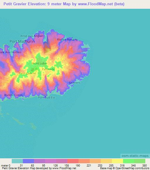 Petit Gravier,Mauritius Elevation Map