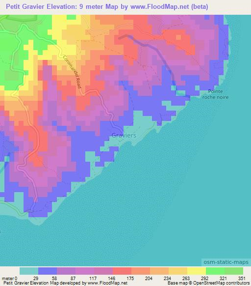 Petit Gravier,Mauritius Elevation Map
