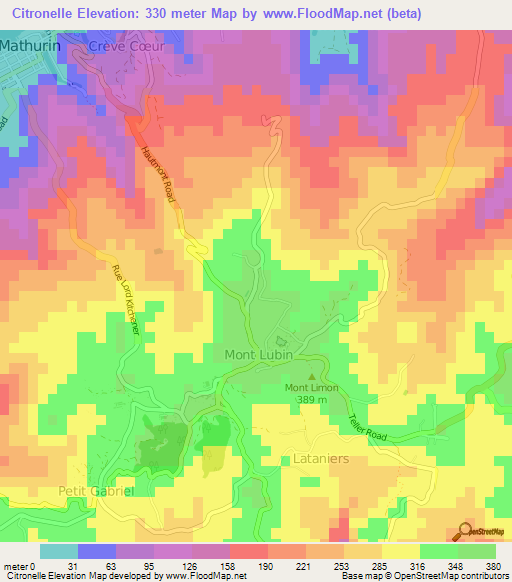 Citronelle,Mauritius Elevation Map