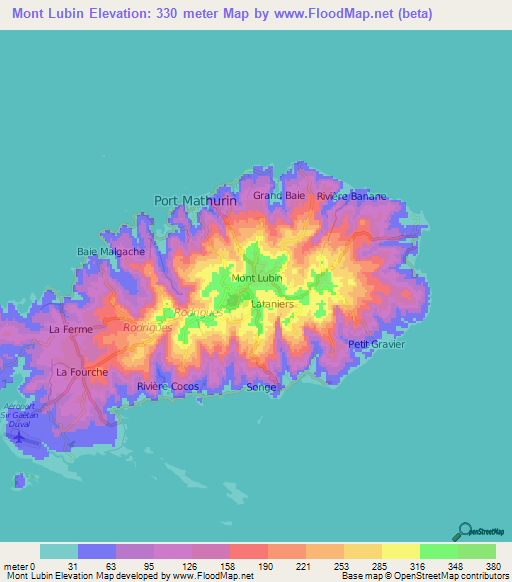 Mont Lubin,Mauritius Elevation Map