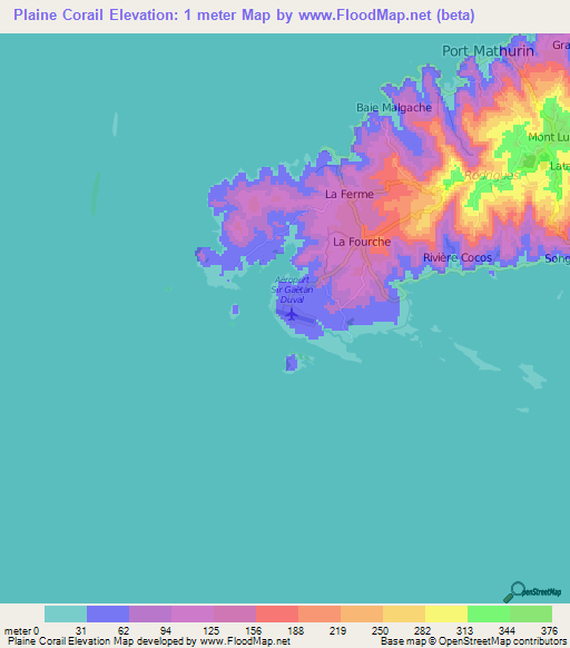 Plaine Corail,Mauritius Elevation Map