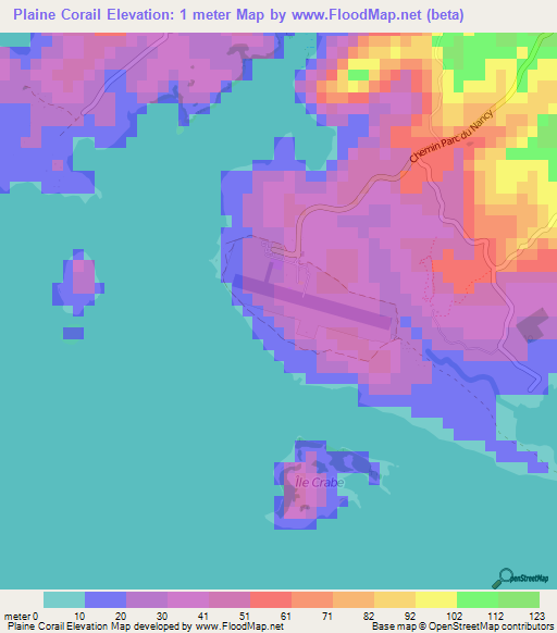 Plaine Corail,Mauritius Elevation Map