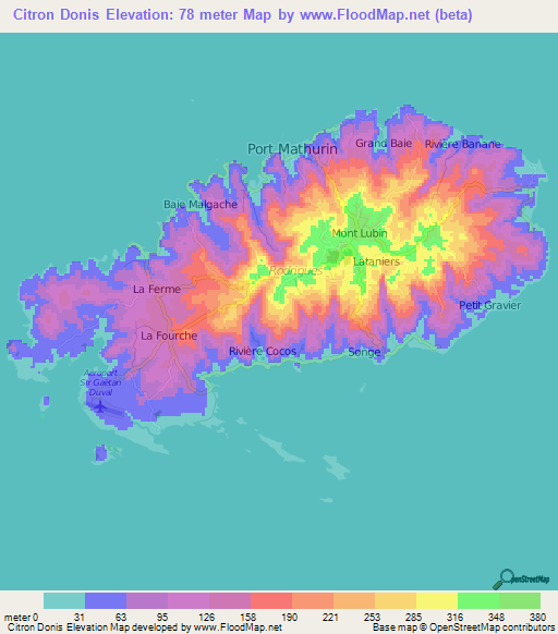 Citron Donis,Mauritius Elevation Map