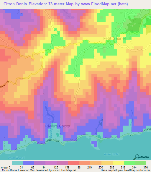 Citron Donis,Mauritius Elevation Map