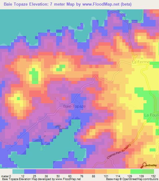 Baie Topaze,Mauritius Elevation Map
