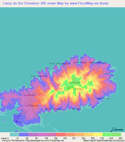 Camp du Roi,Mauritius Elevation Map