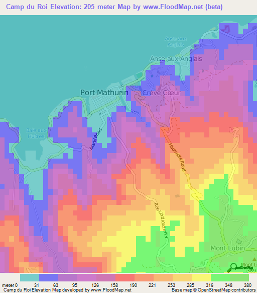 Camp du Roi,Mauritius Elevation Map