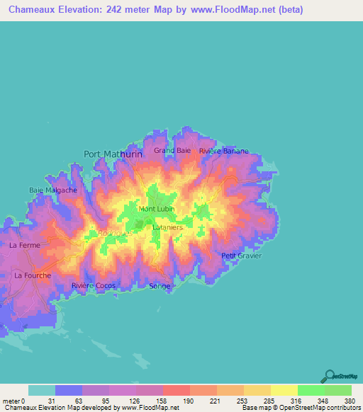 Chameaux,Mauritius Elevation Map