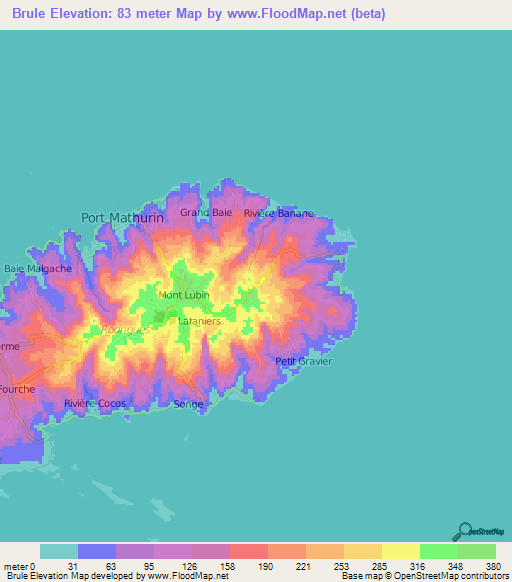 Brule,Mauritius Elevation Map