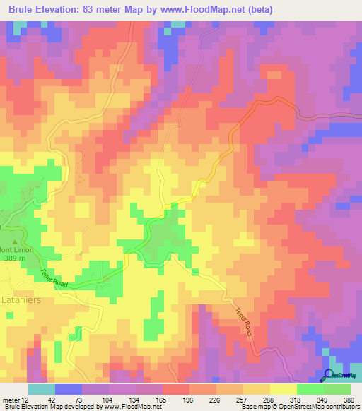 Brule,Mauritius Elevation Map