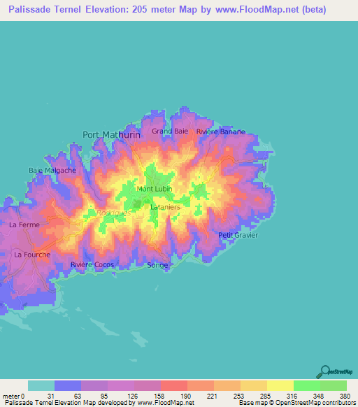 Palissade Ternel,Mauritius Elevation Map