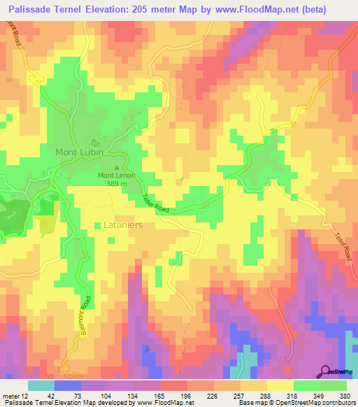 Palissade Ternel,Mauritius Elevation Map