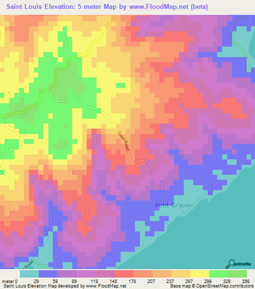 Saint Louis,Mauritius Elevation Map
