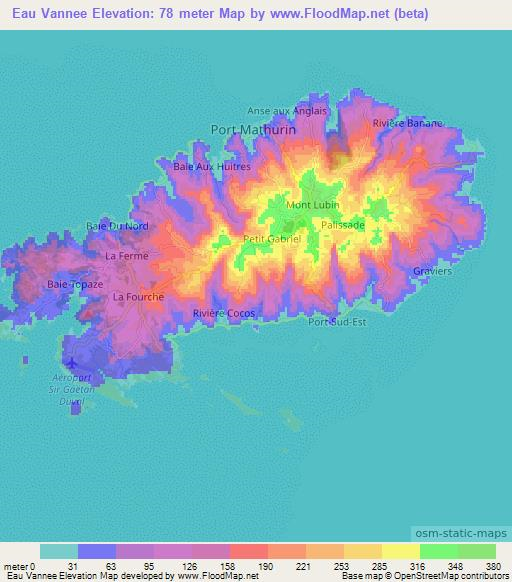 Eau Vannee,Mauritius Elevation Map