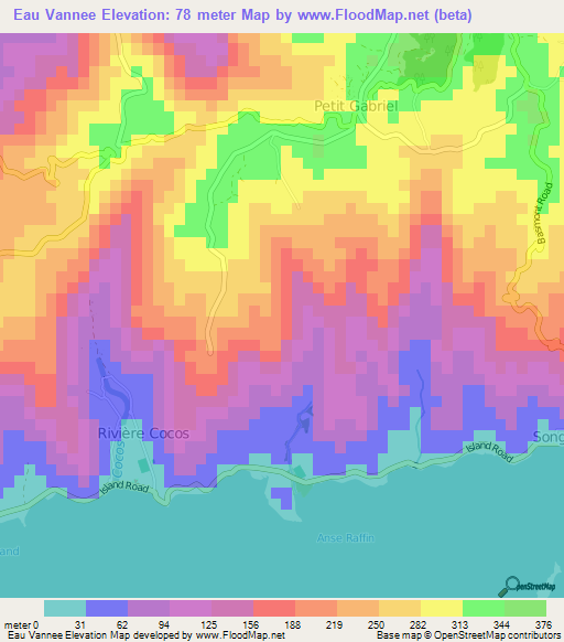 Eau Vannee,Mauritius Elevation Map