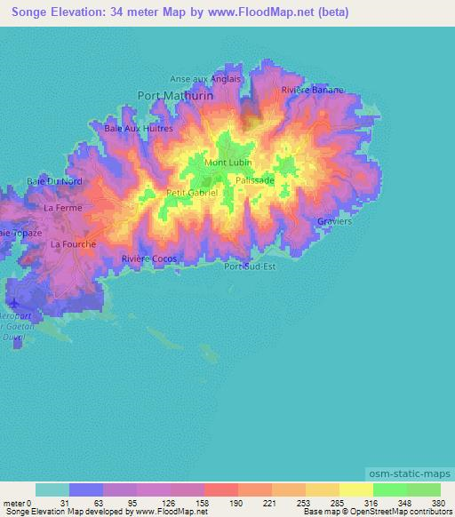 Songe,Mauritius Elevation Map