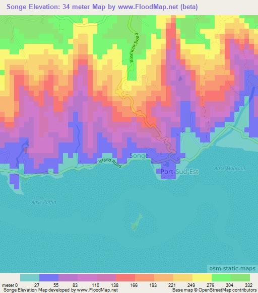 Songe,Mauritius Elevation Map