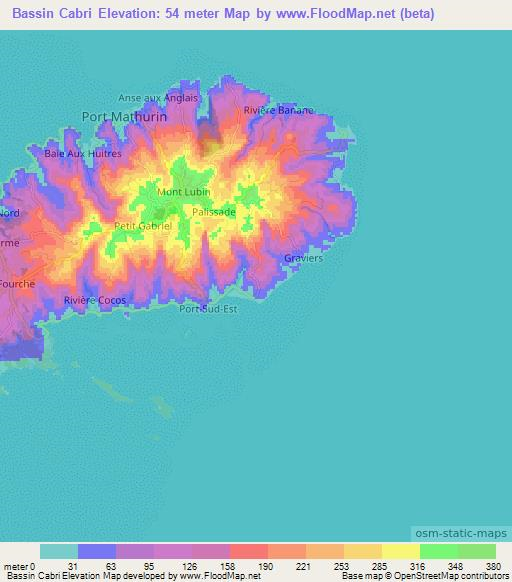 Bassin Cabri,Mauritius Elevation Map