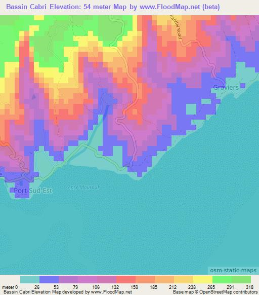 Bassin Cabri,Mauritius Elevation Map