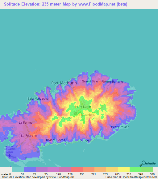 Solitude,Mauritius Elevation Map