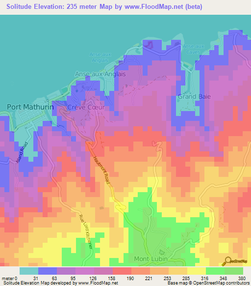 Solitude,Mauritius Elevation Map