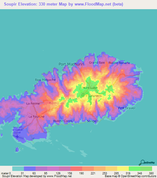 Soupir,Mauritius Elevation Map