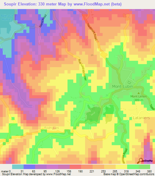 Soupir,Mauritius Elevation Map