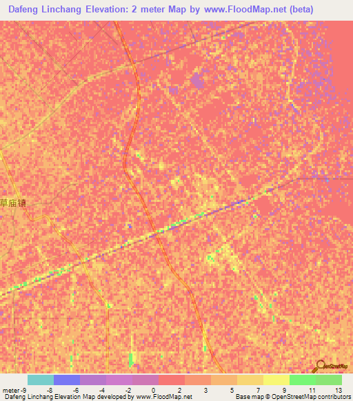 Dafeng Linchang,China Elevation Map