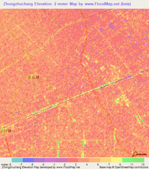 Zhongzhuchang,China Elevation Map
