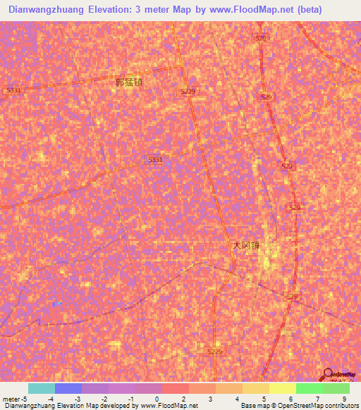 Dianwangzhuang,China Elevation Map