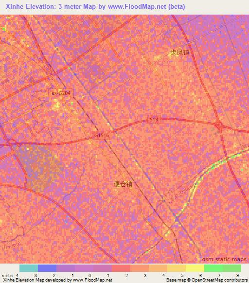 Xinhe,China Elevation Map