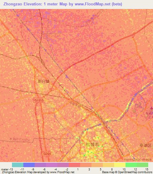 Zhongzao,China Elevation Map