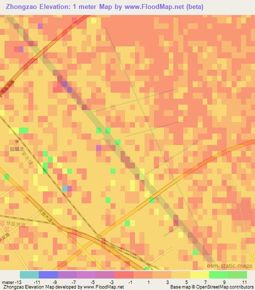 Zhongzao,China Elevation Map