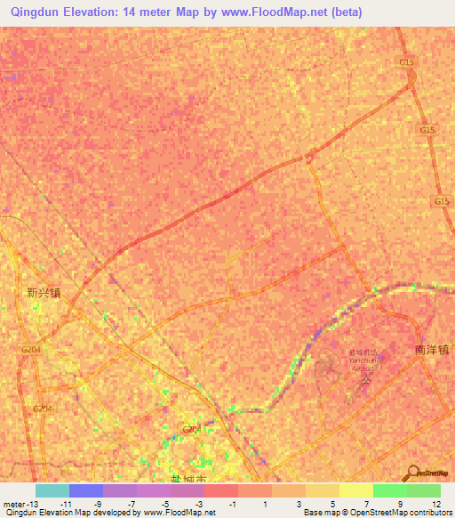 Qingdun,China Elevation Map