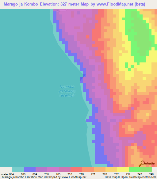 Marago ja Kombo,Tanzania Elevation Map