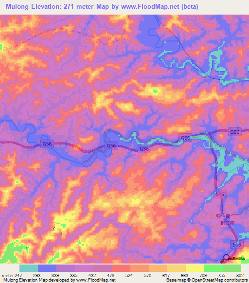 Mulong,China Elevation Map