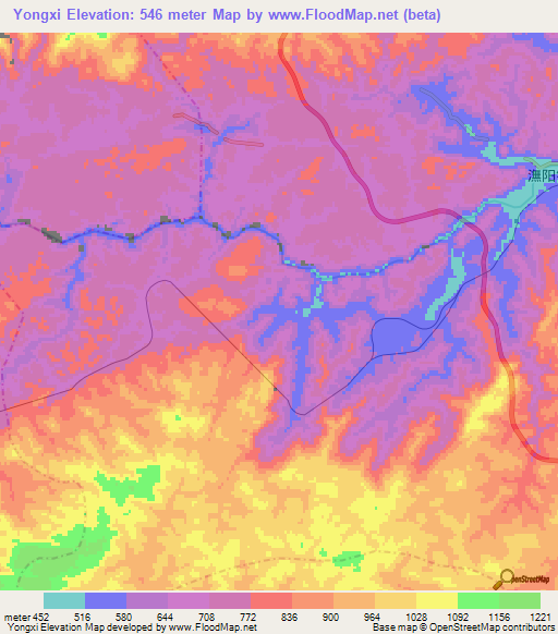 Yongxi,China Elevation Map