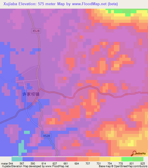 Xujiaba,China Elevation Map
