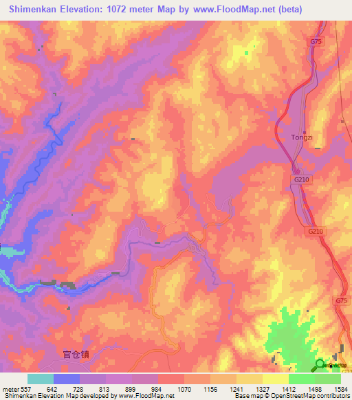 Shimenkan,China Elevation Map